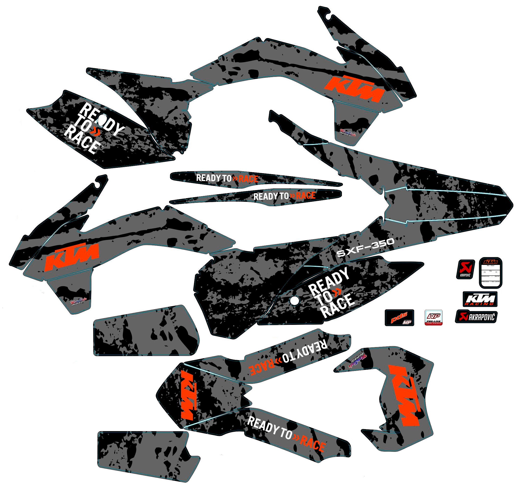Graphic vinyl decals set for moto KTM SX SXF 125 150 250 350 450 2014-2016  Stickers vinyl kit for motorbike motorcycle with a headlight