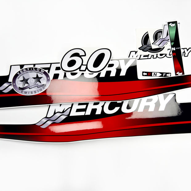 Vinyl graphic decals set red color suitable for Mercury 6 hp two stroke outboard engine. Vinyl stickers kit red color  for Mercury 6 hp  Handmade