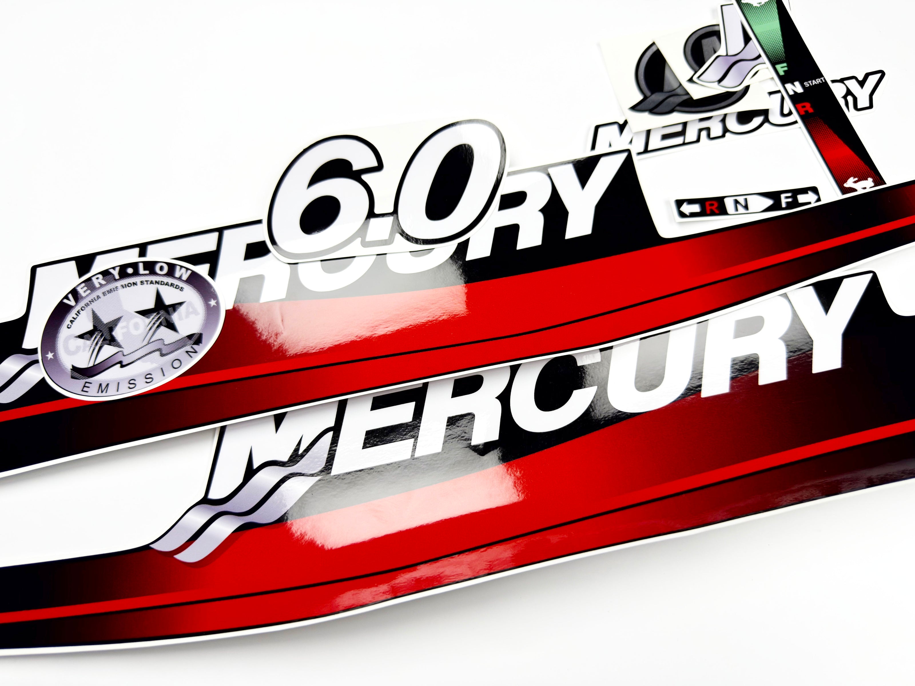 Vinyl graphic decals set red color suitable for Mercury 6 hp two stroke outboard engine. Vinyl stickers kit red color  for Mercury 6 hp  Handmade