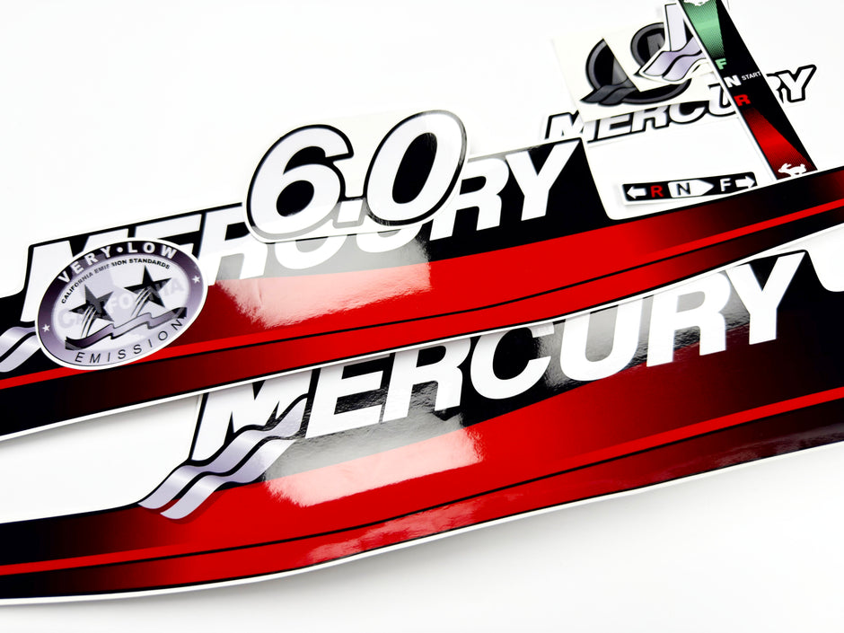 Vinyl graphic decals set red color suitable for Mercury 6 hp two stroke outboard engine. Vinyl stickers kit red color  for Mercury 6 hp  Handmade