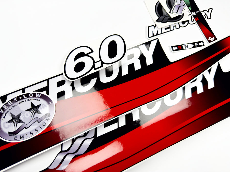 Vinyl graphic decals set red color suitable for Mercury 6 hp two stroke outboard engine. Vinyl stickers kit red color  for Mercury 6 hp  Handmade