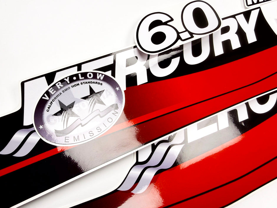 Vinyl graphic decals set red color suitable for Mercury 6 hp two stroke outboard engine. Vinyl stickers kit red color  for Mercury 6 hp  Handmade