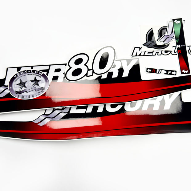 Vinyl graphic red decals set suitable for Mercury 8 hp two stroke outboard engine. Vinyl red stickers kit for Mercury 8 hp  Handmade