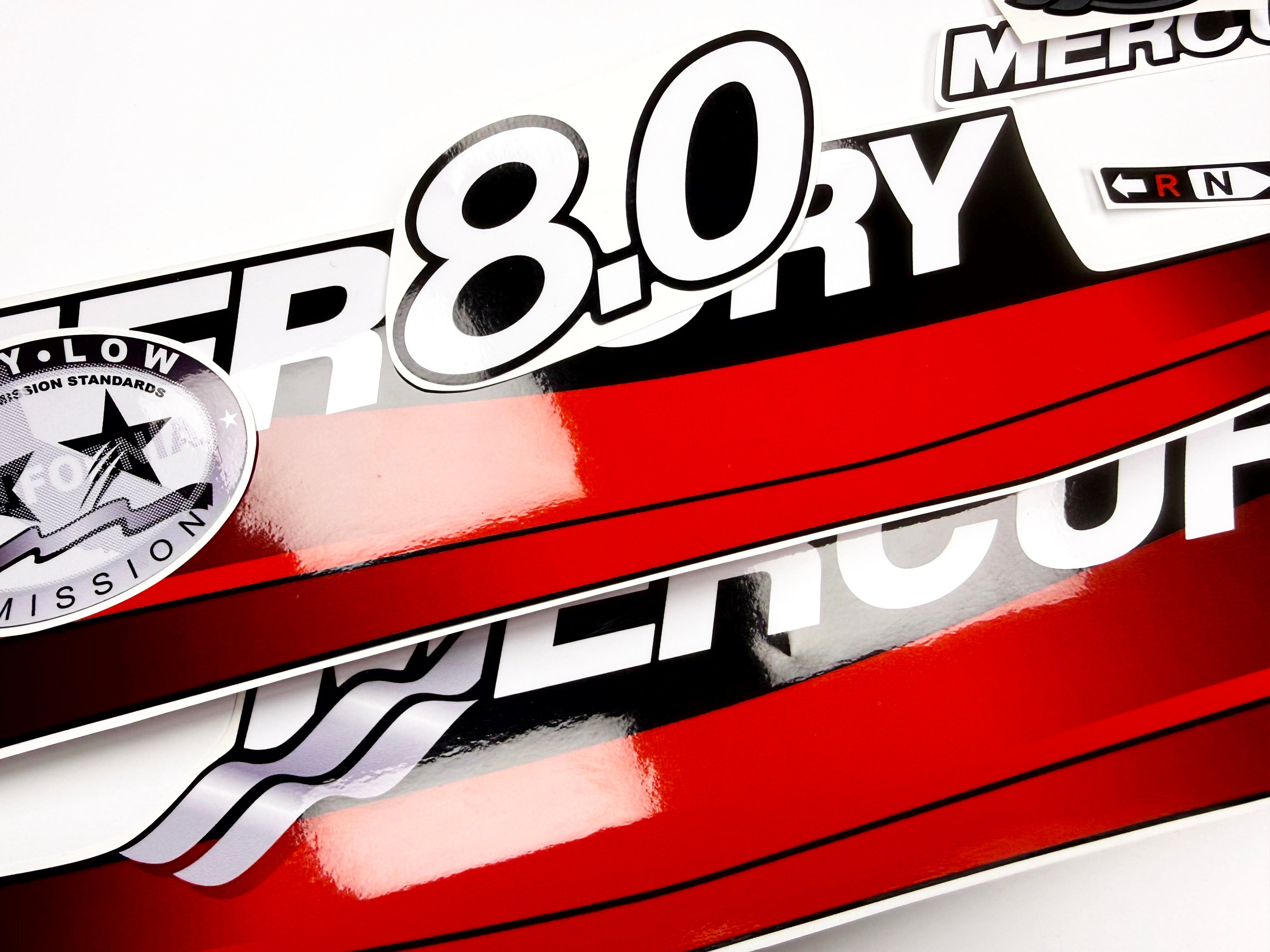 Vinyl graphic red decals set suitable for Mercury 8 hp two stroke outboard engine. Vinyl red stickers kit for Mercury 8 hp  Handmade