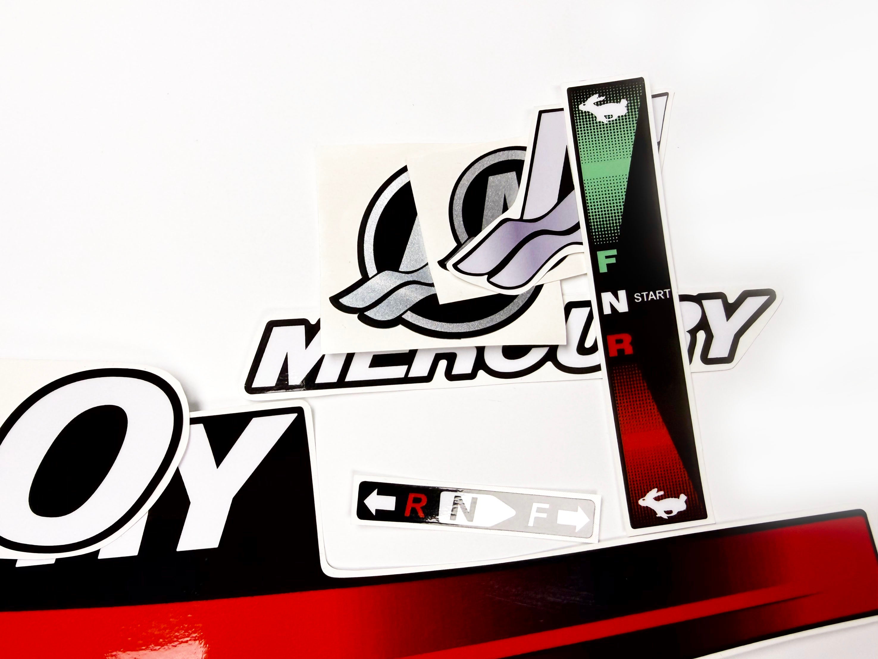 Vinyl graphic red decals set suitable for Mercury 8 hp two stroke outboard engine. Vinyl red stickers kit for Mercury 8 hp  Handmade