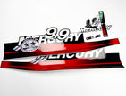 Vinyl graphic red decals set suitable for Mercury 9.9 hp two stroke outboard engine. Vinyl red stickers kit for Mercury 9.9 hp  Handmade