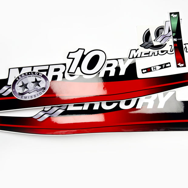 Vinyl graphic red decals set suitable for Mercury 10 hp two stroke outboard engine. Vinyl red stickers kit for Mercury 10 hp  Handmade