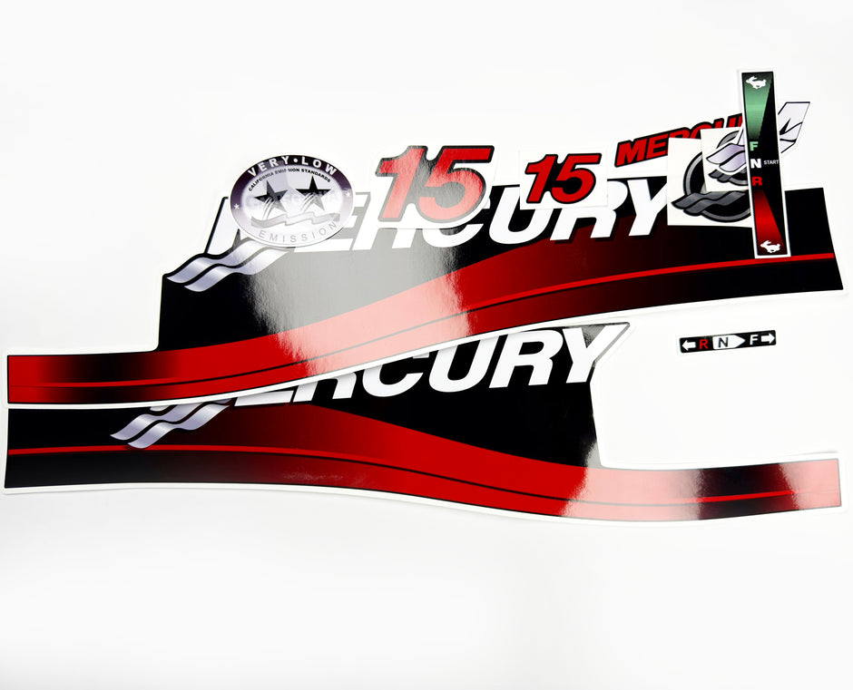 Vinyl graphic red decals set suitable for Mercury 15 hp two stroke outboard engine. Vinyl red stickers kit for Mercury 15 hp two stroke Handmade