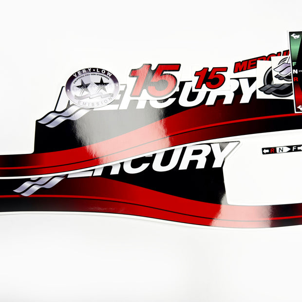 Vinyl graphic red decals set suitable for Mercury 15 hp two stroke outboard engine. Vinyl red stickers kit for Mercury 15 hp two stroke Handmade