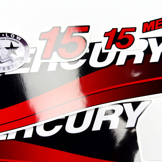 Vinyl graphic red decals set suitable for Mercury 15 hp two stroke outboard engine. Vinyl red stickers kit for Mercury 15 hp two stroke Handmade