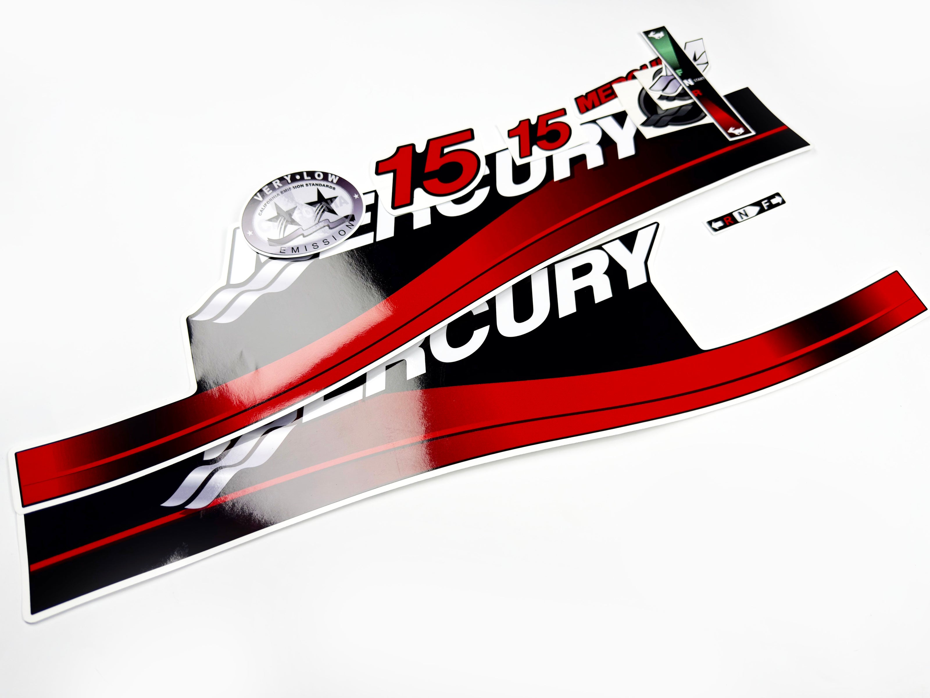 Vinyl graphic red decals set suitable for Mercury 15 hp two stroke outboard engine. Vinyl red stickers kit for Mercury 15 hp two stroke Handmade