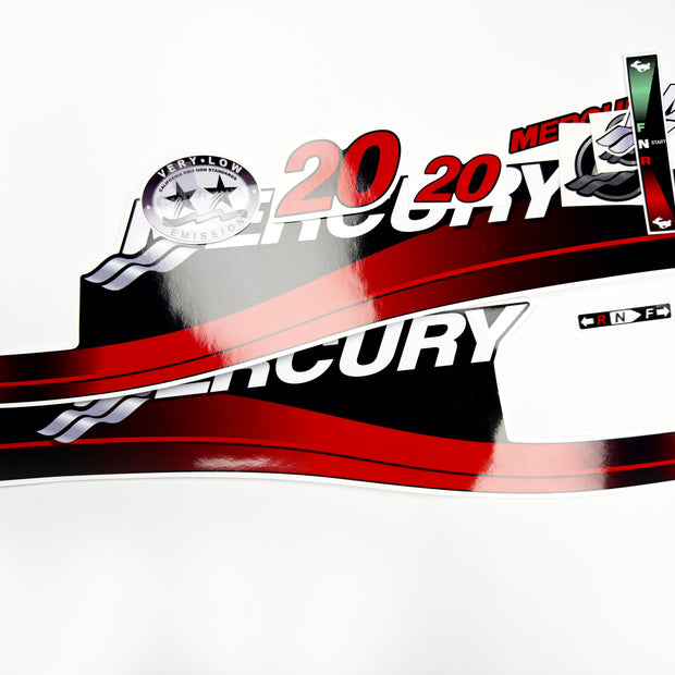 Vinyl graphic red decals set suitable for Mercury 20 hp two stroke outboard engine. Vinyl red stickers kit for Mercury 20 hp two stroke Handmade