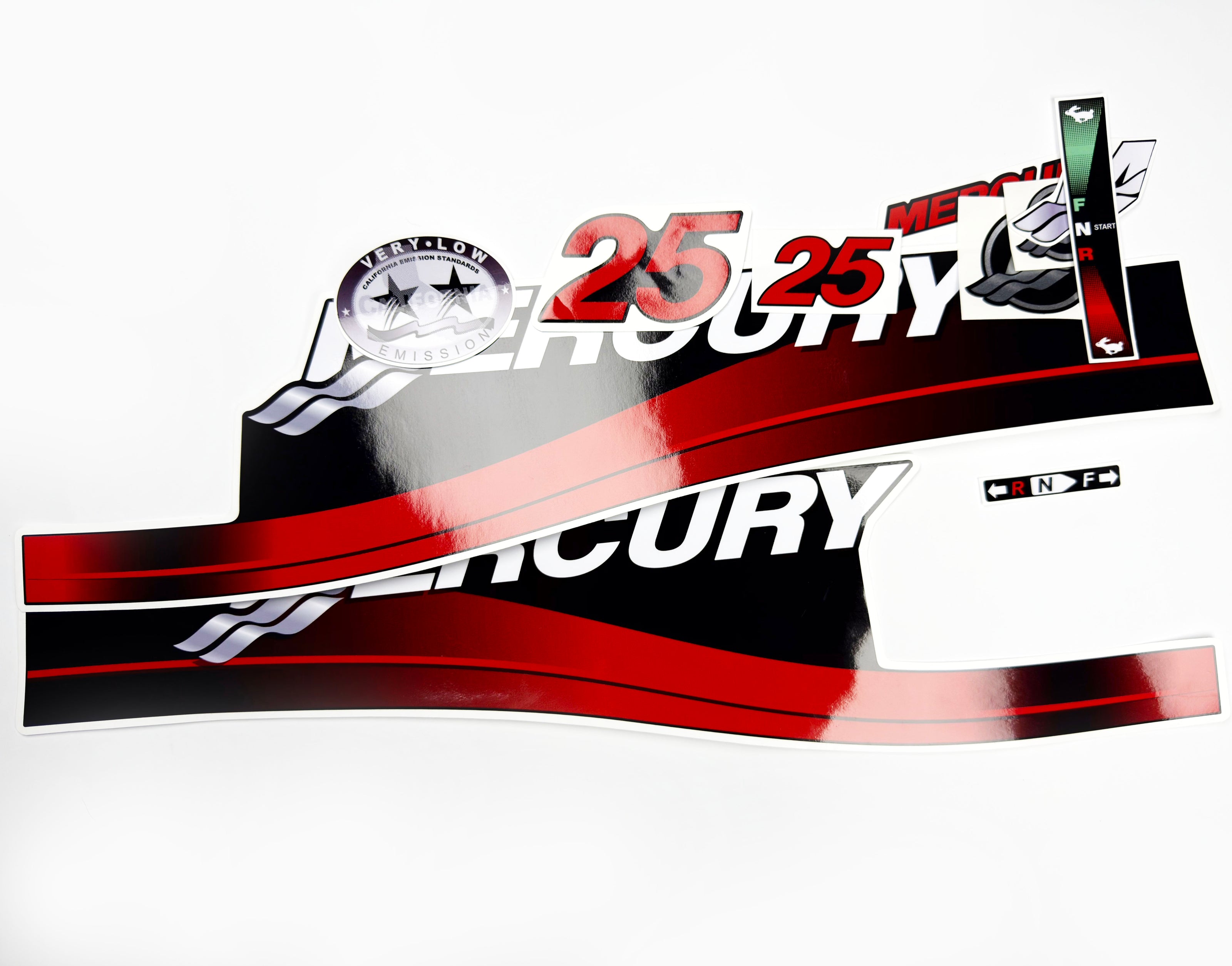 Vinyl graphic red decals set suitable for Mercury 25 hp two stroke outboard engine. Vinyl red stickers kit for Mercury 25 hp two stroke Handmade