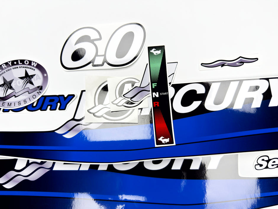 Vinyl graphic decals set blue color suitable for Mercury 6 hp two stroke outboard engine. Vinyl stickers kit blue color  for Mercury 6 hp  Handmade