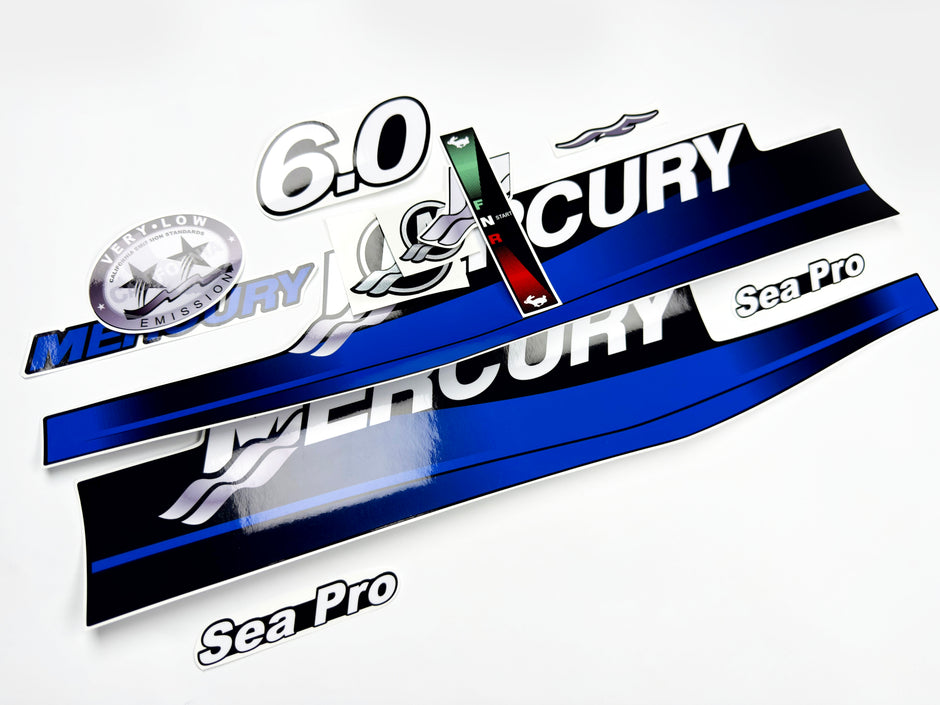 Vinyl graphic decals set blue color suitable for Mercury 6 hp two stroke outboard engine. Vinyl stickers kit blue color  for Mercury 6 hp  Handmade