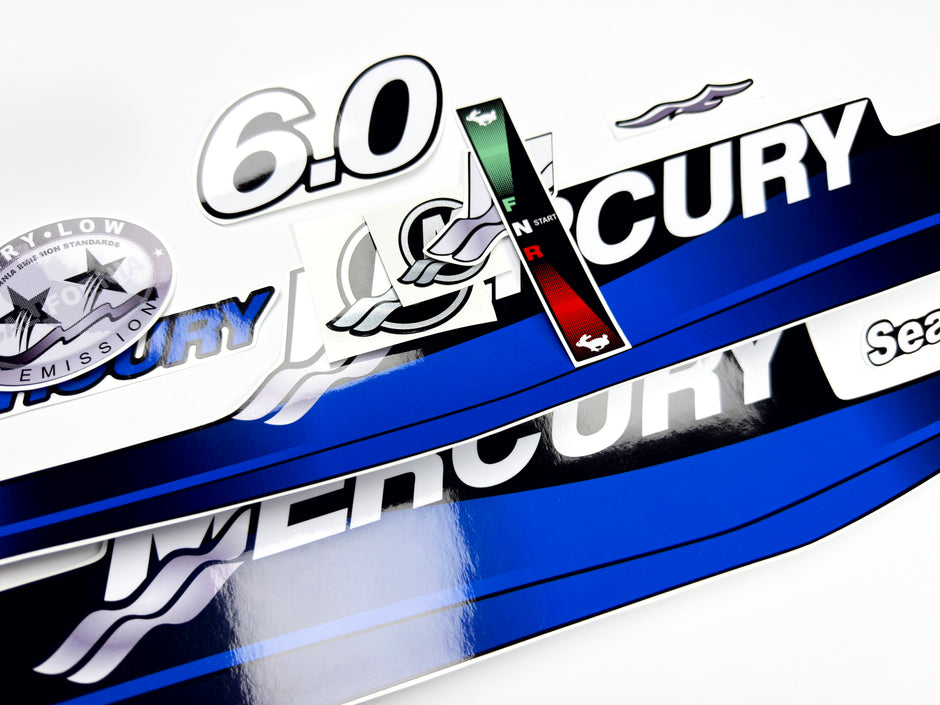 Vinyl graphic decals set blue color suitable for Mercury 6 hp two stroke outboard engine. Vinyl stickers kit blue color  for Mercury 6 hp  Handmade