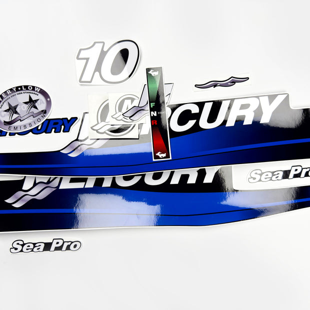 Vinyl graphic blue decals set suitable for Mercury 10 hp two stroke outboard engine. Vinyl blue stickers kit for Mercury 10 hp  Handmade