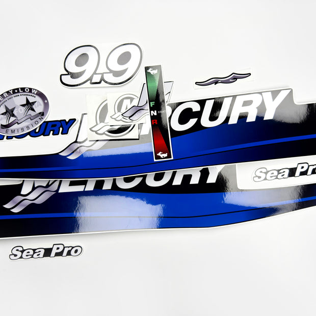 Vinyl graphic blue decals set suitable for Mercury 9.9 hp two stroke outboard engine. Vinyl blue stickers kit for Mercury 9.9 hp  Handmade