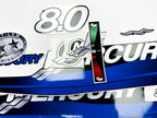Vinyl graphic blue decals set suitable for Mercury 8 hp two stroke outboard engine. Vinyl blue stickers kit for Mercury 8 hp  Handmade