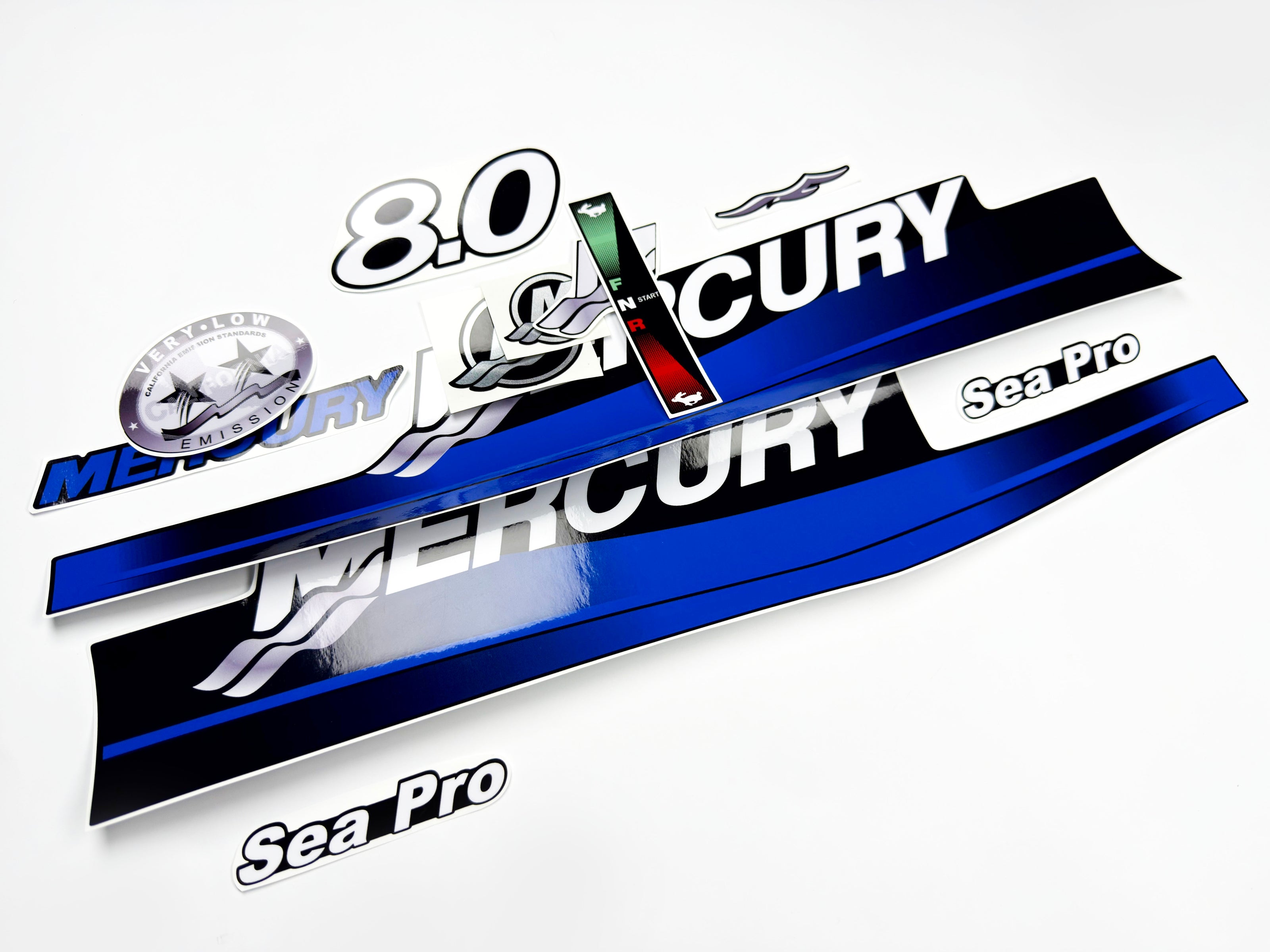 Vinyl graphic blue decals set suitable for Mercury 8 hp two stroke outboard engine. Vinyl blue stickers kit for Mercury 8 hp  Handmade