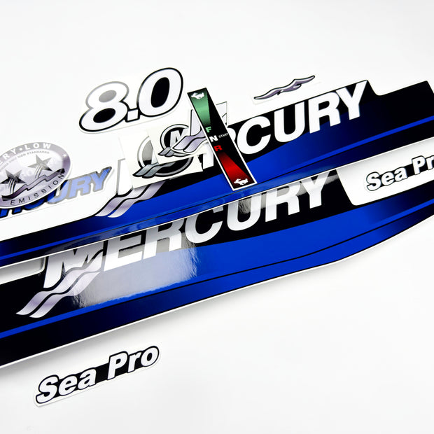 Vinyl graphic blue decals set suitable for Mercury 8 hp two stroke outboard engine. Vinyl blue stickers kit for Mercury 8 hp  Handmade