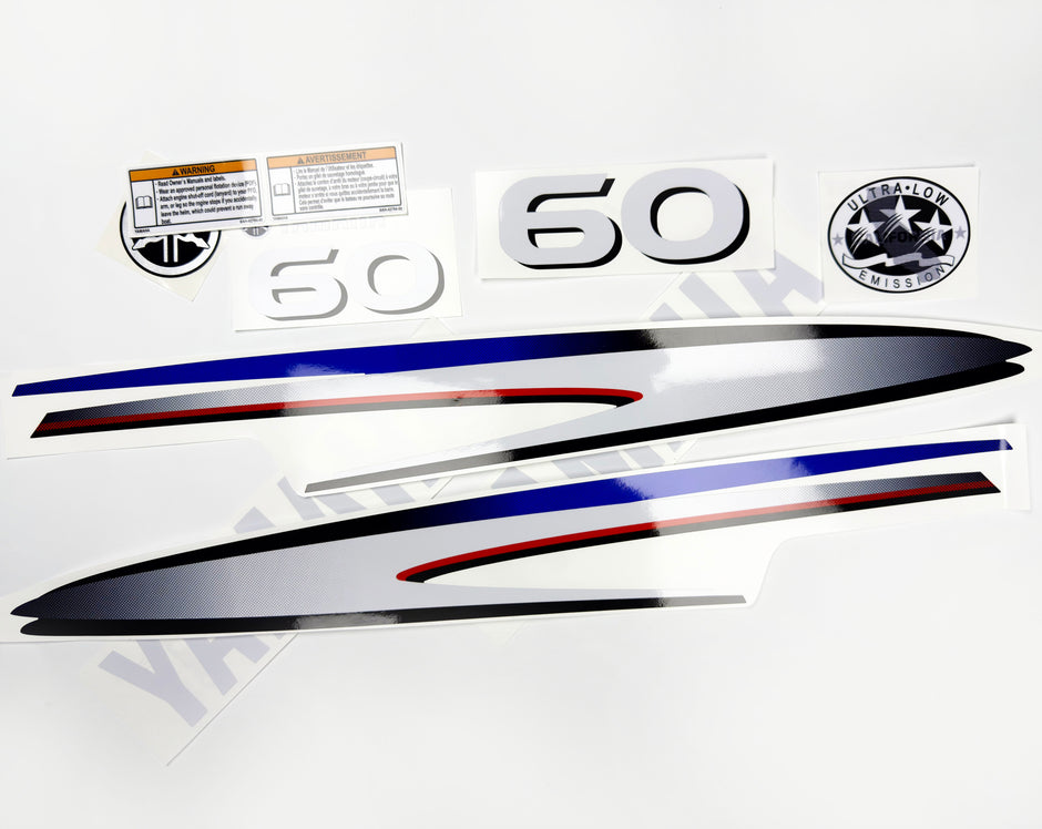 Vinyl graphic decals set suitable for Yamaha 60 hp two stroke outboard engine. Vinyl stickers kit for Yamaha 60 hp two stroke Handmade