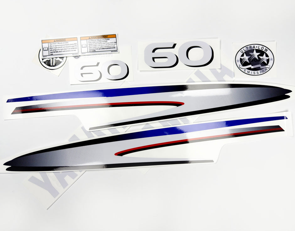 Vinyl graphic decals set suitable for Yamaha 60 hp two stroke outboard engine. Vinyl stickers kit for Yamaha 60 hp two stroke Handmade