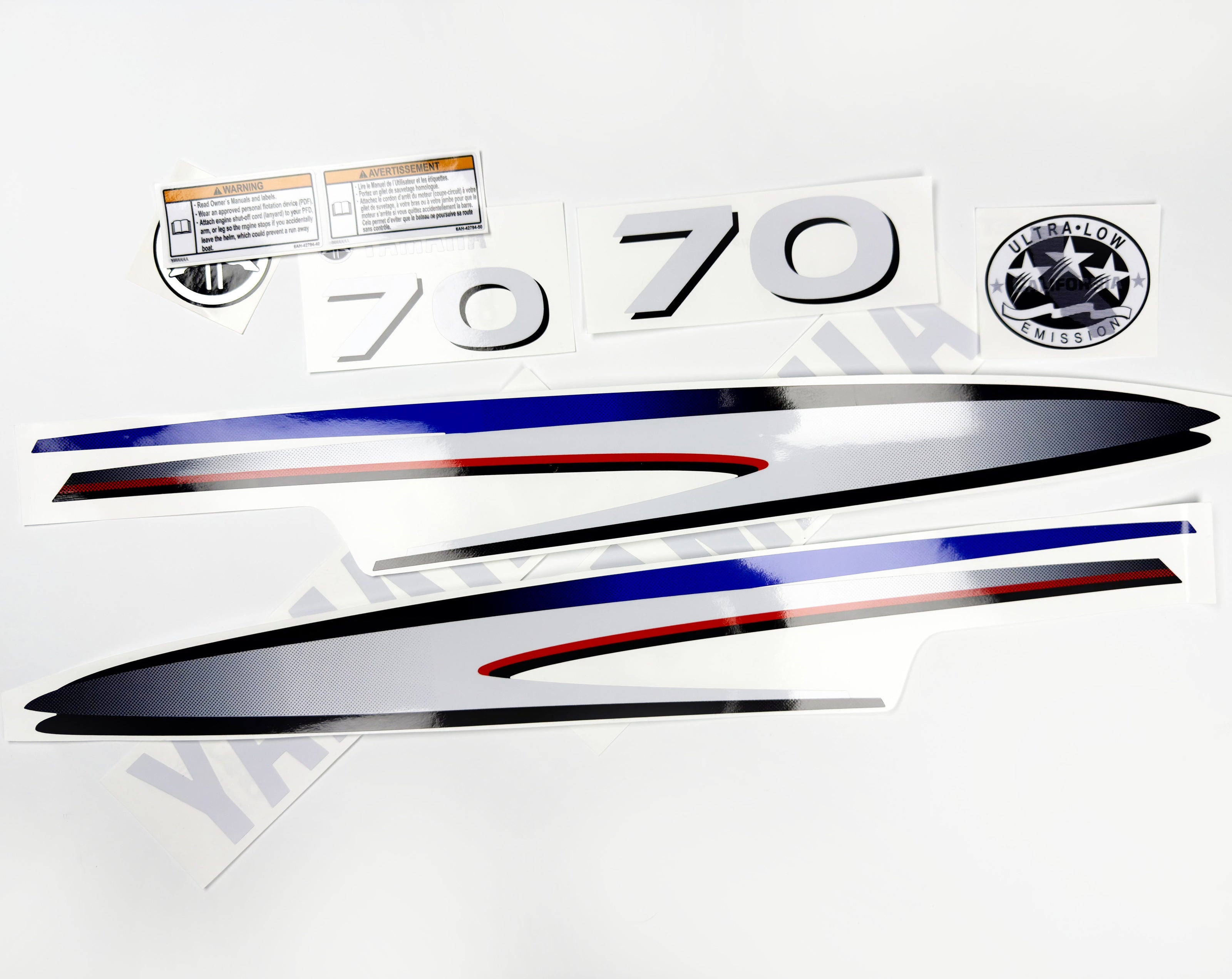 Vinyl graphic decals set suitable for Yamaha 70 hp two stroke outboard engine. Vinyl stickers kit for Yamaha 70 hp two stroke Handmade