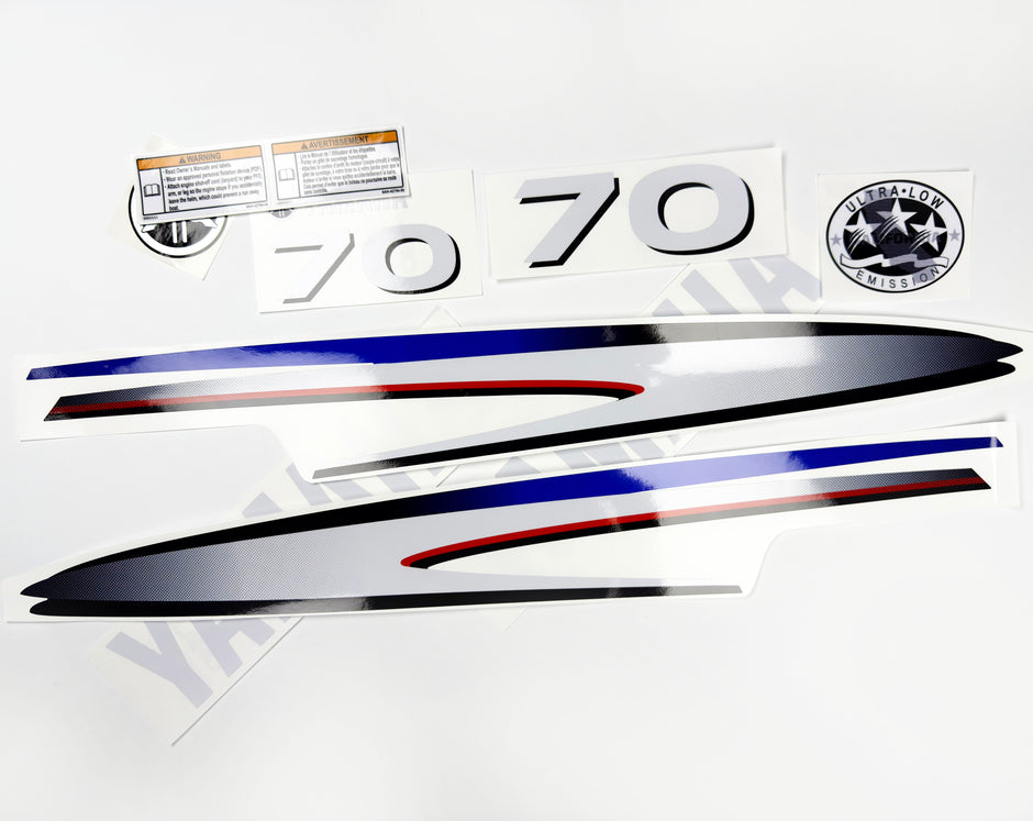Vinyl graphic decals set suitable for Yamaha 70 hp two stroke outboard engine. Vinyl stickers kit for Yamaha 70 hp two stroke Handmade