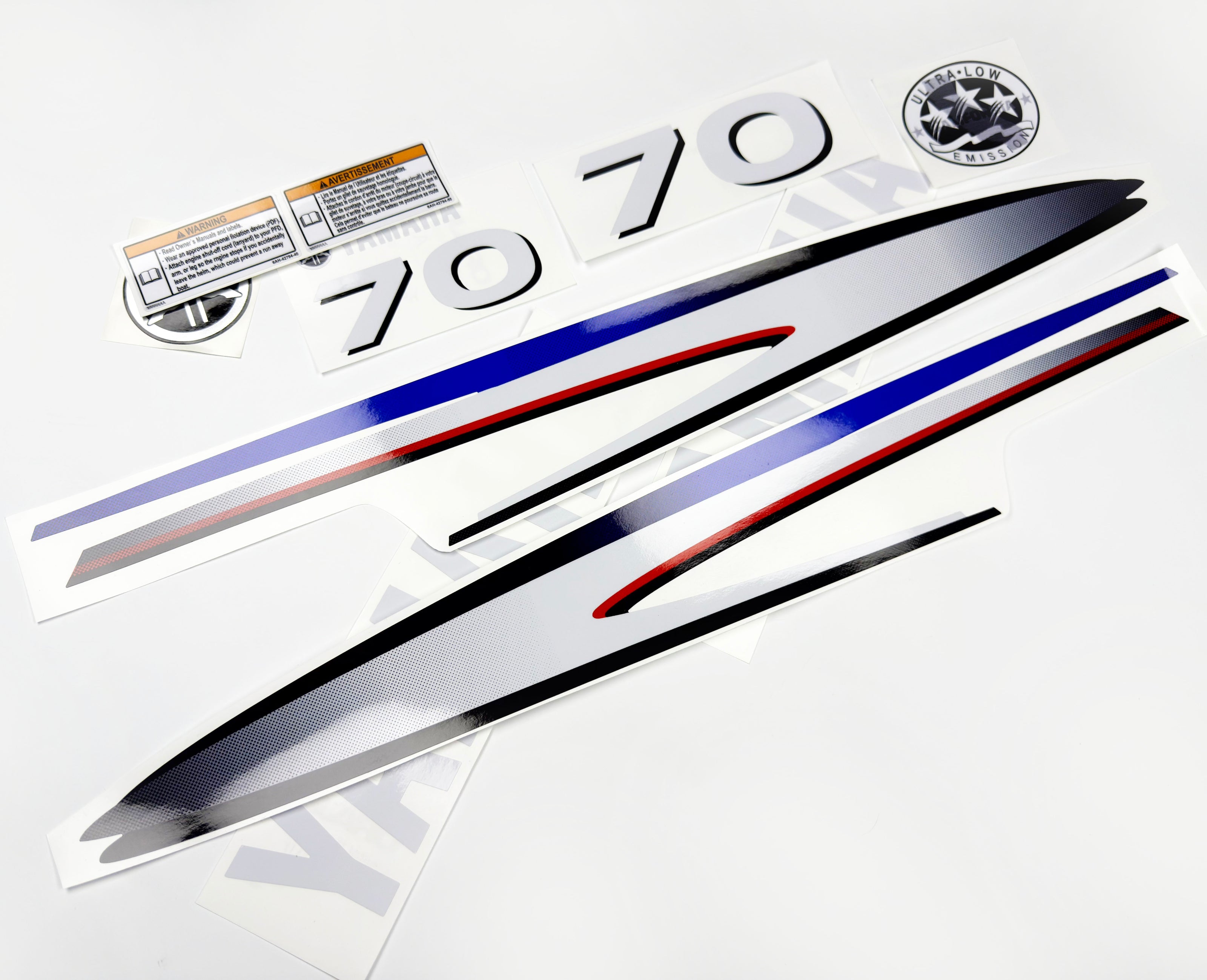 Vinyl graphic decals set suitable for Yamaha 70 hp two stroke outboard engine. Vinyl stickers kit for Yamaha 70 hp two stroke Handmade