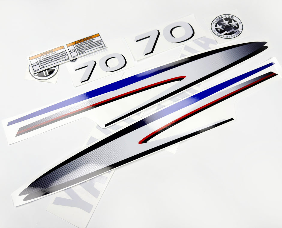 Vinyl graphic decals set suitable for Yamaha 70 hp two stroke outboard engine. Vinyl stickers kit for Yamaha 70 hp two stroke Handmade