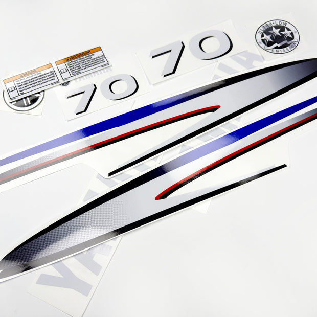 Vinyl graphic decals set suitable for Yamaha 70 hp two stroke outboard engine. Vinyl stickers kit for Yamaha 70 hp two stroke Handmade