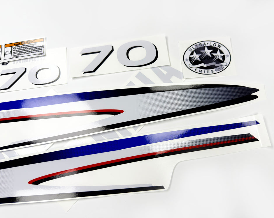 Vinyl graphic decals set suitable for Yamaha 70 hp two stroke outboard engine. Vinyl stickers kit for Yamaha 70 hp two stroke Handmade