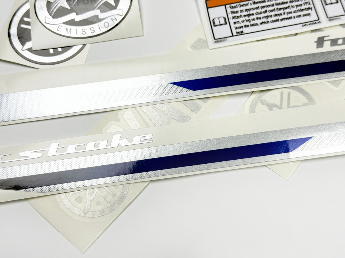Vinyl graphic metalized silver shimmer decals set suitable for Yamaha 20 hp four stroke outboard engine. Vinyl stickers kit for Yamaha 20 hp four stroke Handmade