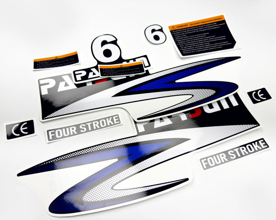 Vinyl graphic decals set suitable for Parsun 6 hp four stroke outboard engine. Vinyl stickers kit for Parsun 6 hp four stroke Handmade