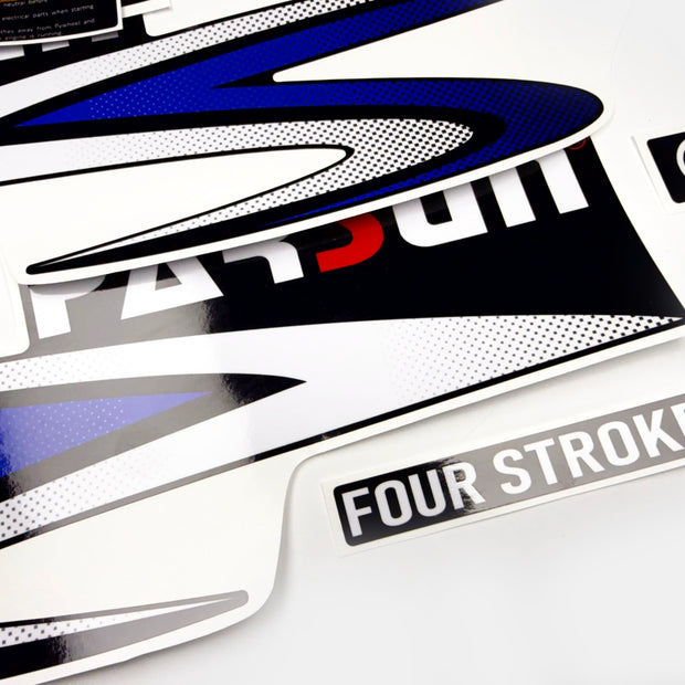 Vinyl graphic decals set suitable for Parsun 15 hp four stroke outboard engine. Vinyl stickers kit for Parsun 15 hp four stroke Handmade