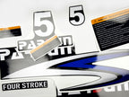 Vinyl graphic decals set suitable for Parsun 5 hp four stroke outboard engine. Vinyl stickers kit for Parsun 5 hp four stroke Handmade