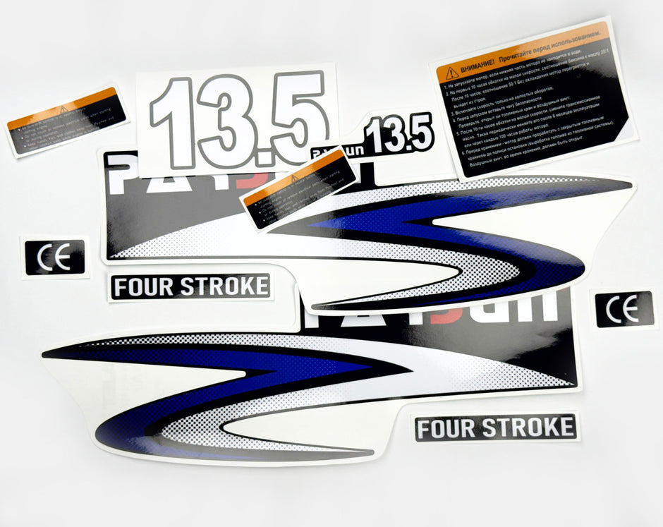 Vinyl graphic decals set suitable for Parsun 13.5 hp four stroke outboard engine. Vinyl stickers kit for Parsun 13/5 hp four stroke Handmade