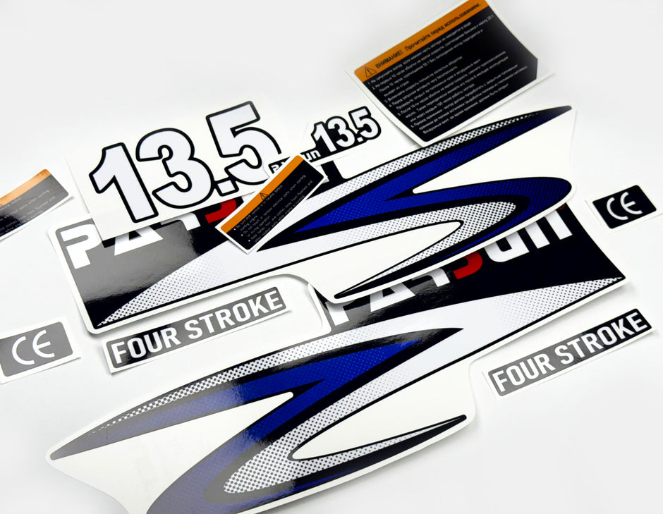 Vinyl graphic decals set suitable for Parsun 13.5 hp four stroke outboard engine. Vinyl stickers kit for Parsun 13/5 hp four stroke Handmade