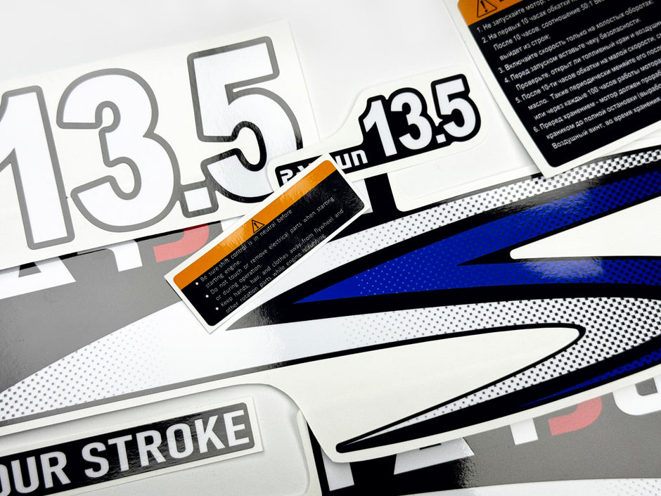 Vinyl graphic decals set suitable for Parsun 13.5 hp four stroke outboard engine. Vinyl stickers kit for Parsun 13/5 hp four stroke Handmade