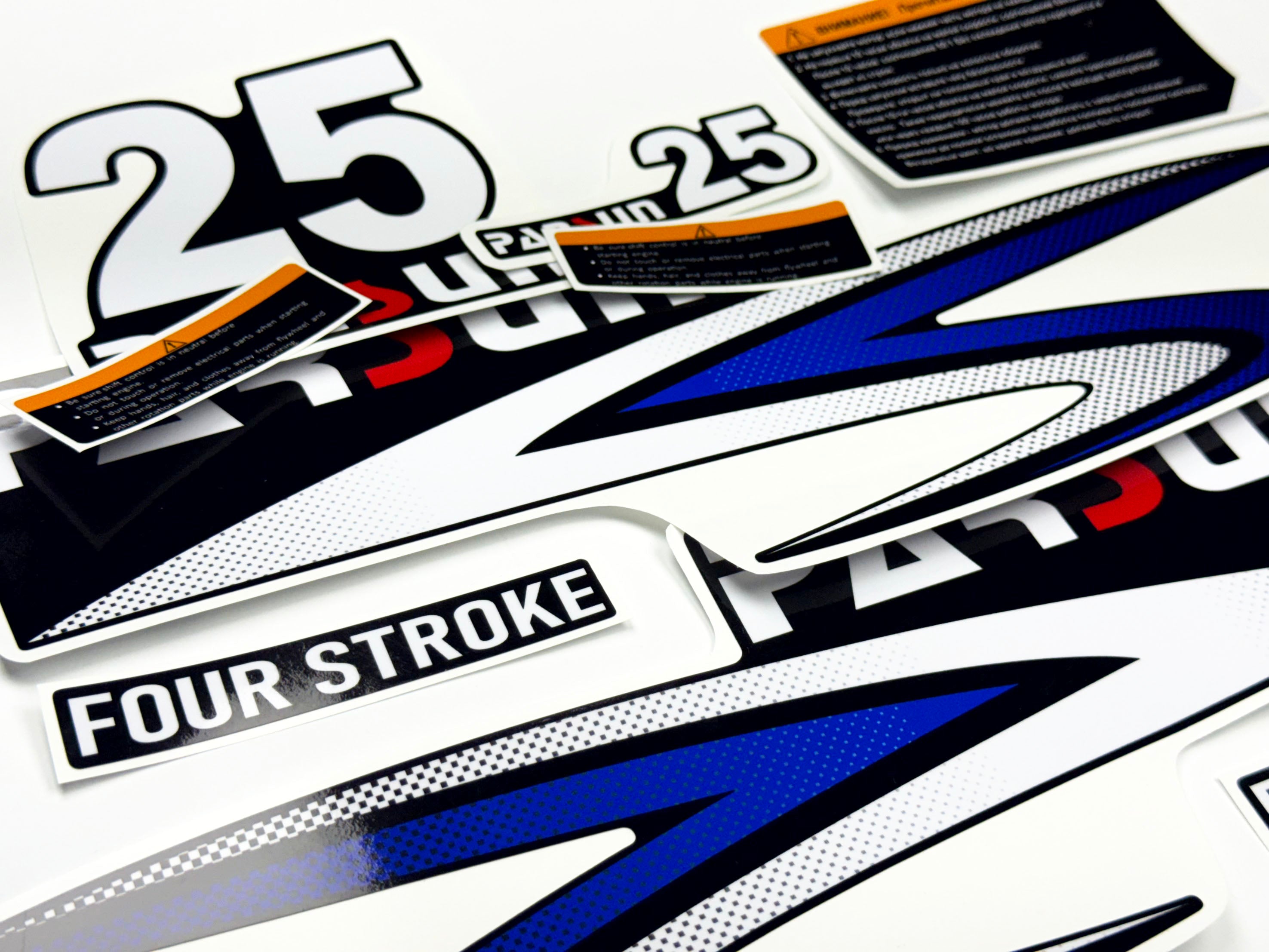 Vinyl graphic decals set suitable for Parsun 25 hp four stroke outboard engine. Vinyl stickers kit for Parsun 25 hp four stroke Handmade