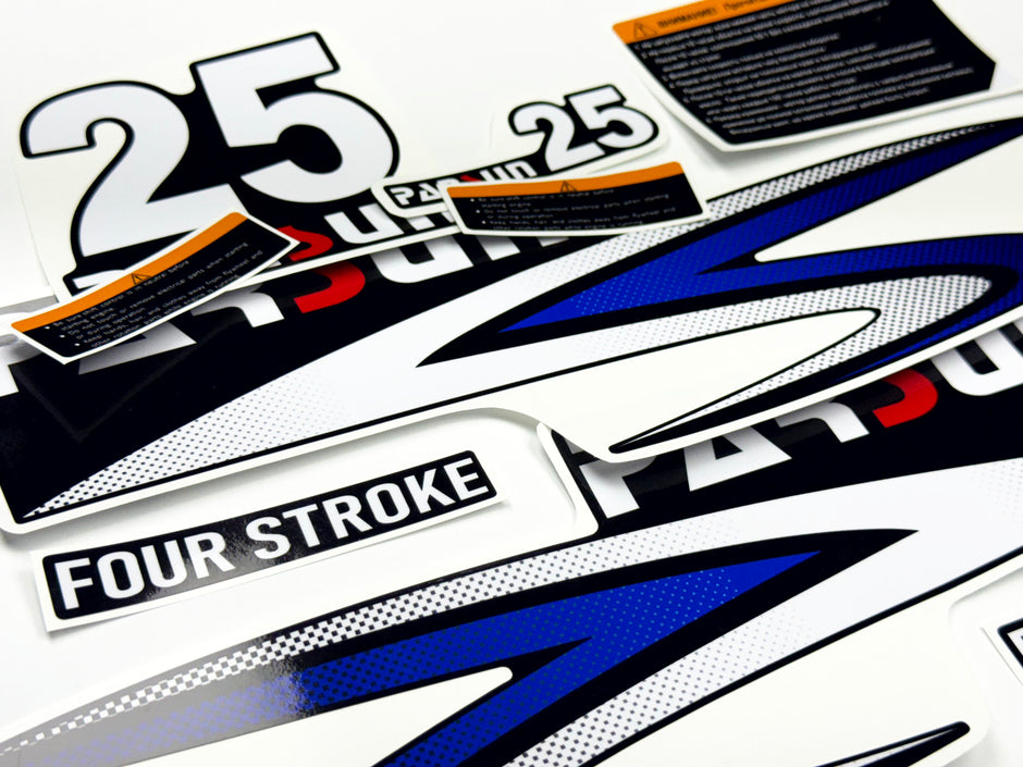 Vinyl graphic decals set suitable for Parsun 25 hp four stroke outboard engine. Vinyl stickers kit for Parsun 25 hp four stroke Handmade