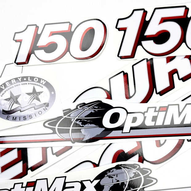 Vinyl graphic red and white decals set suitable for Mercury 150 hp OptiMax two stroke outboard engine. Vinyl red stickers kit for Mercury 150 hp two stroke Handmade