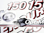 Vinyl graphic red and white decals set suitable for Mercury 150 hp OptiMax two stroke outboard engine. Vinyl red stickers kit for Mercury 150 hp two stroke Handmade