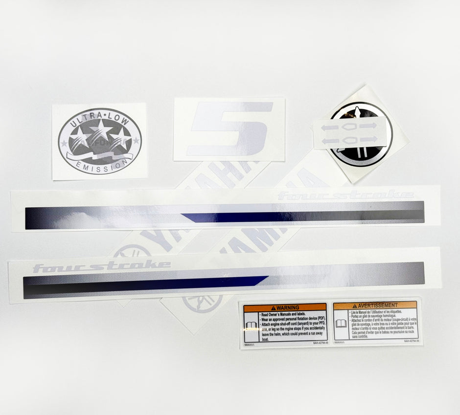 Vinyl graphic decals set suitable for Yamaha 5 hp four stroke outboard engine. Vinyl stickers kit for Yamaha 5 hp four stroke Handmade