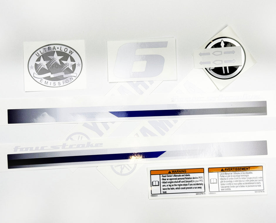 Vinyl graphic decals set suitable for Yamaha 6 hp four stroke outboard engine. Vinyl stickers kit for Yamaha 6 hp four stroke Handmade