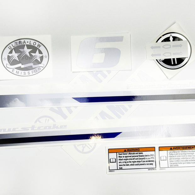 Vinyl graphic decals set suitable for Yamaha 6 hp four stroke outboard engine. Vinyl stickers kit for Yamaha 6 hp four stroke Handmade