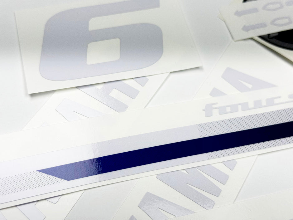 Vinyl graphic decals set suitable for Yamaha 6 hp four stroke outboard engine. Vinyl stickers kit for Yamaha 6 hp four stroke Handmade