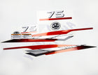 Vinyl graphic metalized silver red decals set suitable for Yamaha 75 hp two stroke outboard engine. Vinyl stickers kit for Yamaha 75 hp two stroke Handmade