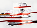 Vinyl graphic metalized silver red decals set suitable for Yamaha 75 hp two stroke outboard engine. Vinyl stickers kit for Yamaha 75 hp two stroke Handmade